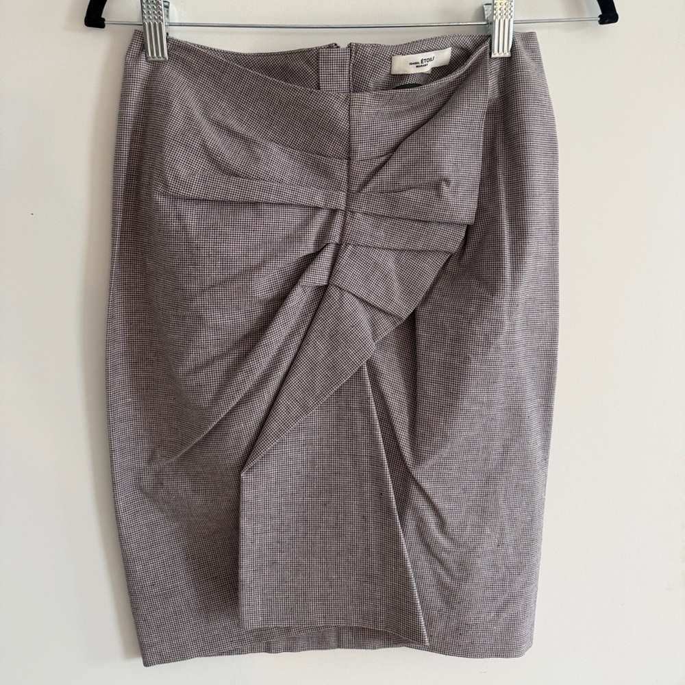 Isabel Etoile Marant Mini Check Pleated Front Pencil Skirt in Heather Gray
